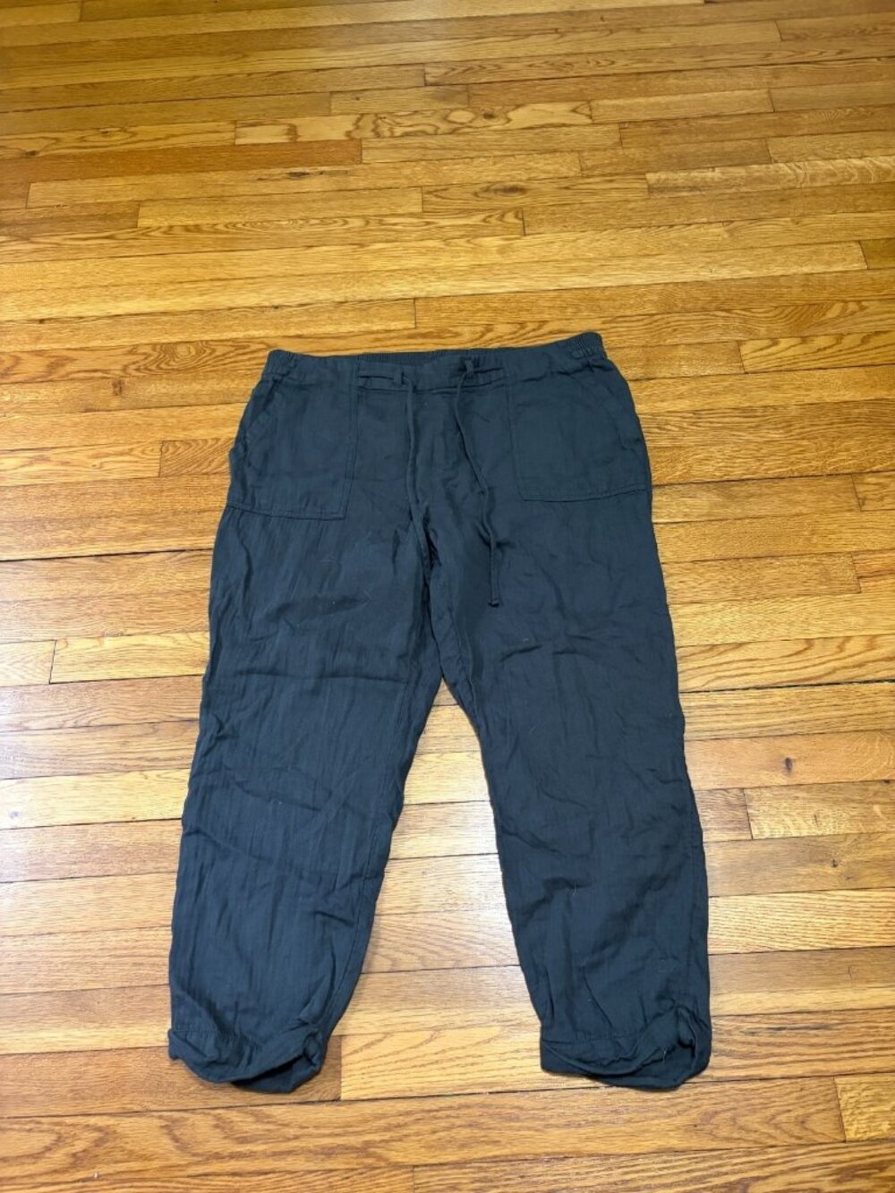 Old Navy Womens Cropped Pants Size XL Gray Cotton Gauze Drawstring Casual Beach
